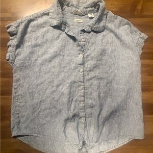 Weatherproof Vintage Blue Striped Linen Shirt tie front. M